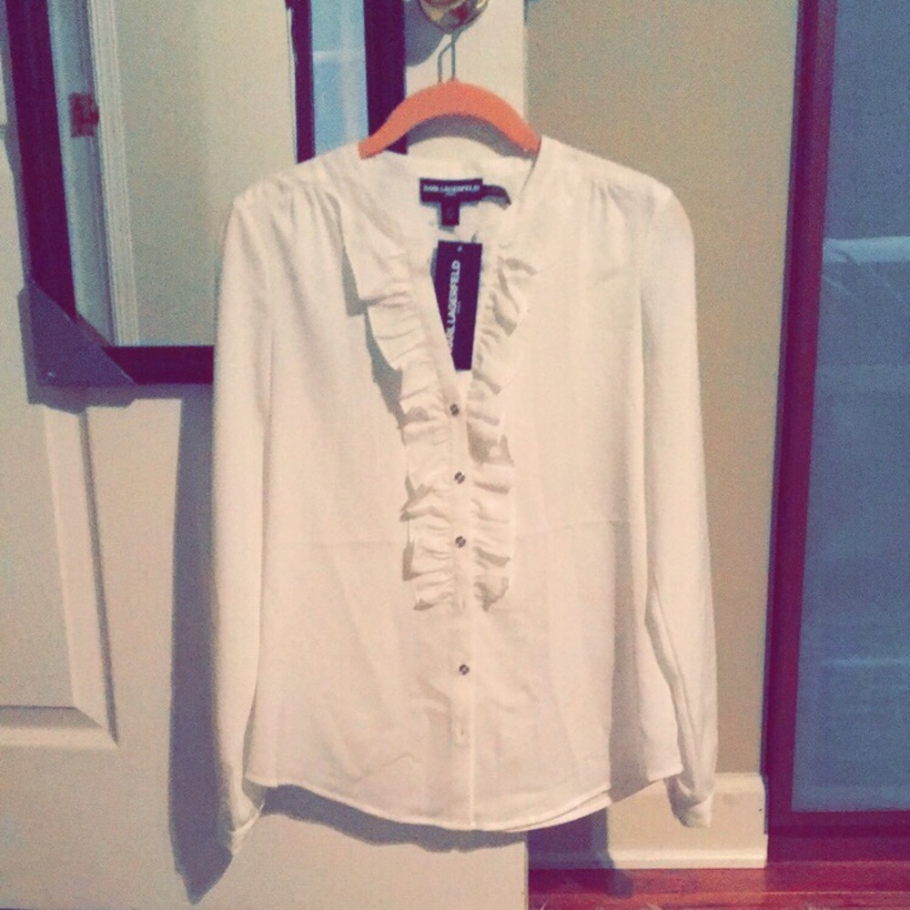 Karl Lagerfeld Soft White Blouse w/ Ruffle Front